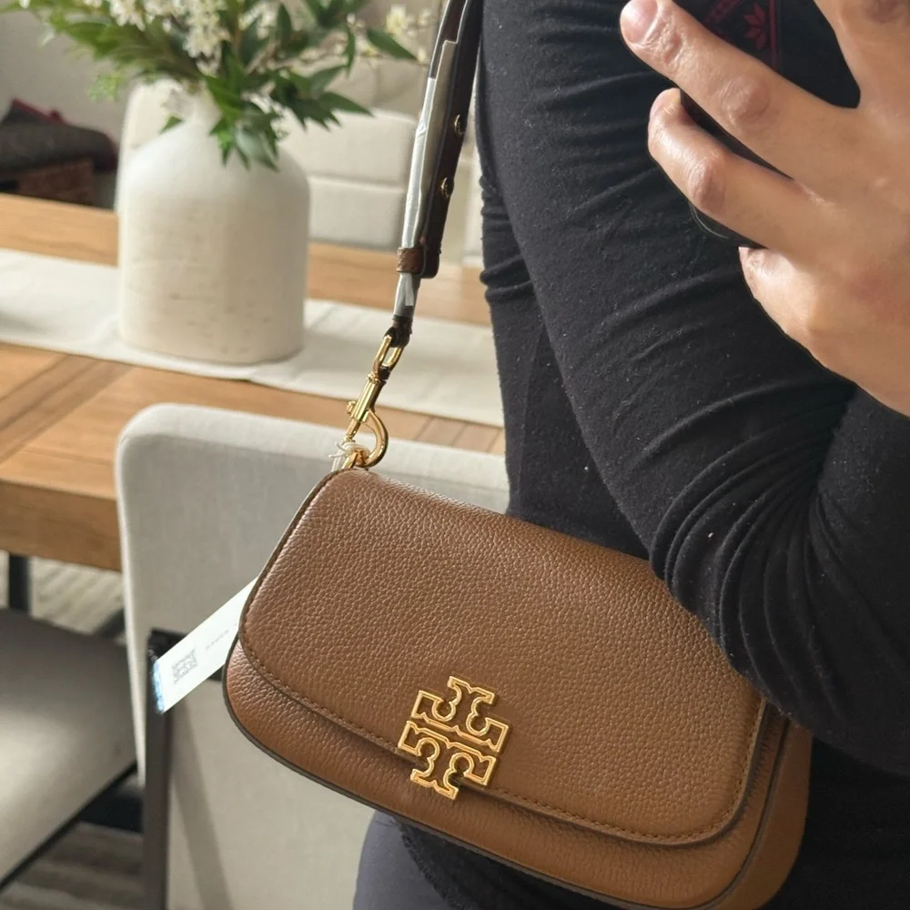 Tory Burch BRITTEN CONVERTIBLE CROSSBODY Leather Shoulder in moose color